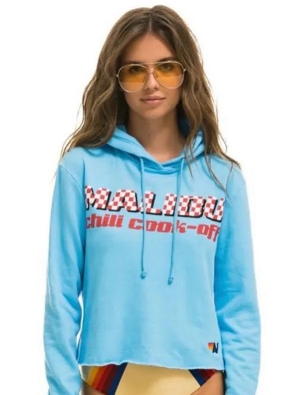 Aviator Nation Malibu Chili Cook-Off Cut Off Hoodie Sky Blue Size Medium